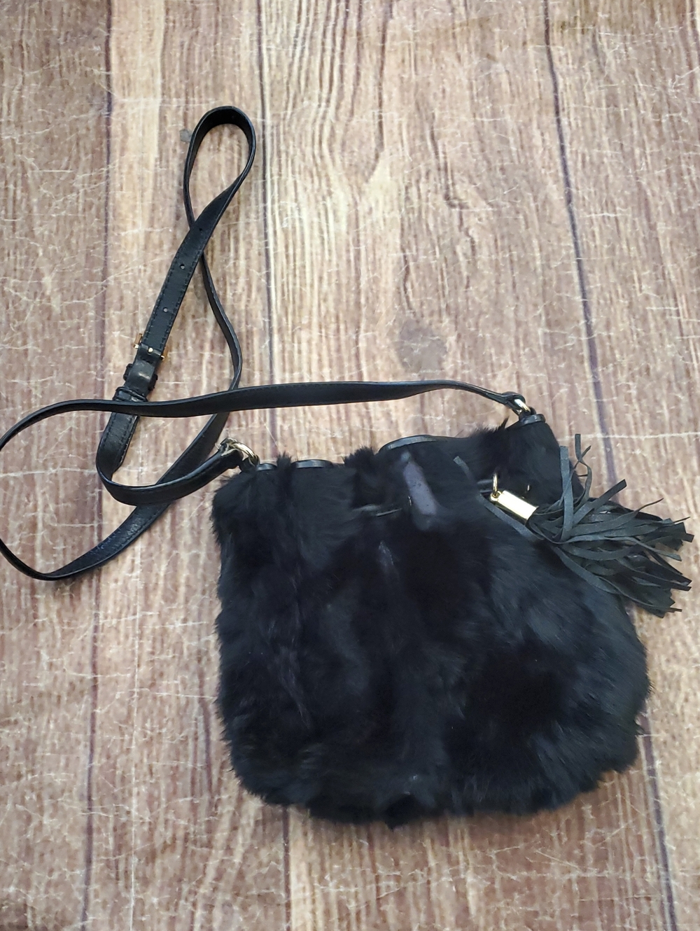 Michael Kors Black Rabbit Fur Leather Tassel Crossbody Bag